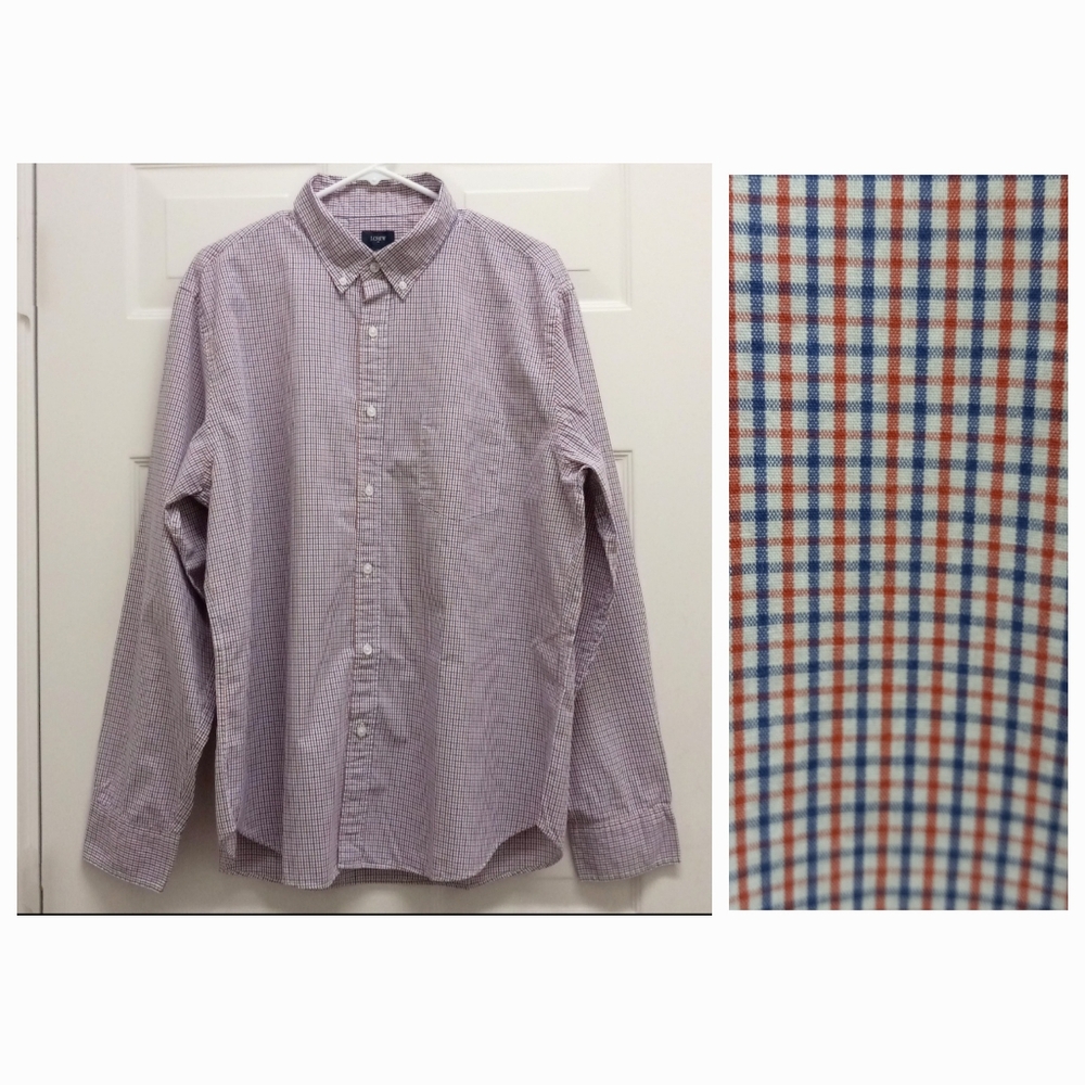 J. Crew Factory Button Down Shirt Plaid Check Blue Orange XL Preppy Office